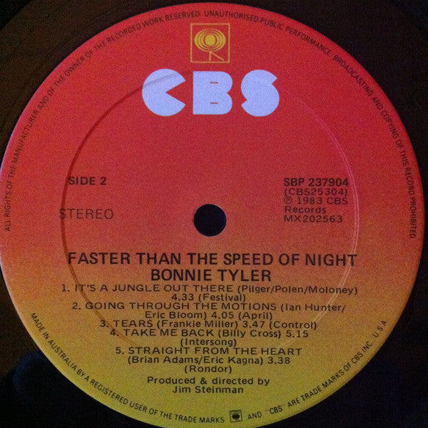 Bonnie Tyler – Faster Than The Speed Of Night LP vinyl record, image 7 of 7