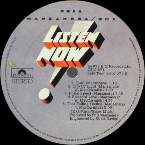 Phil Manzanera, 801 – Listen Now LP vinyl record, image 4 of 8
