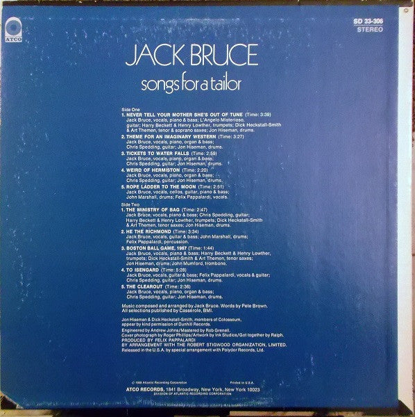 Jack Bruce – Songs For A Tailor LP vinyl record, image 2 of 7
