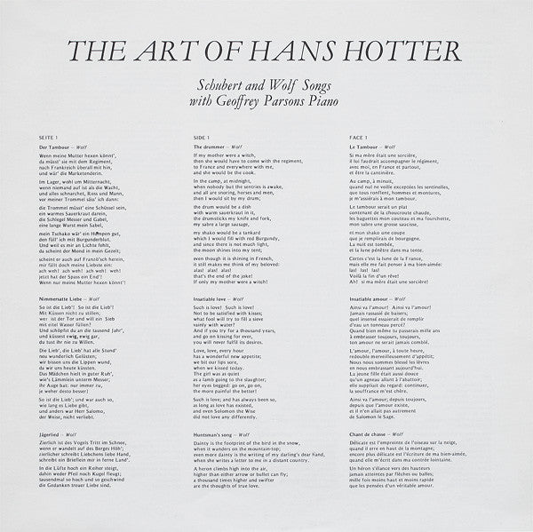 Hans Hotter, Geoffrey Parsons – The Art Of Hans Hotter LP vinyl record, image 5 of 6