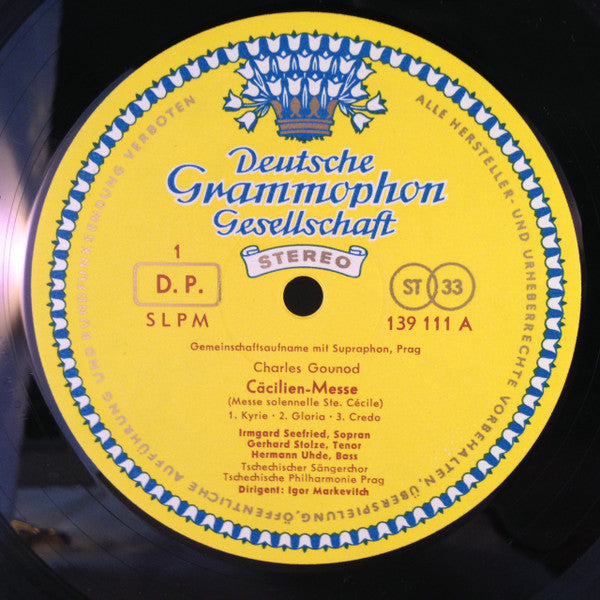 Charles Gounod, Irmgard Seefried, Gerhard Stolze, Hermann Uhde, Czech Singers Chorus, The Czech Philharmonic Orchestra, Igor Markevitch – Messe Solennelle Ste. Cécile = (Cäcilien-Messe) LP vinyl record, image 3 of 4
