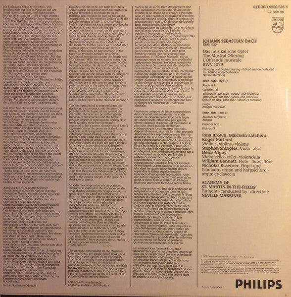 Johann Sebastian Bach, The Academy Of St. Martin-in-the-Fields, Sir Neville Marriner – Das Musikalische Opfer = The Musical Offering BWV 1079 LP vinyl record, image 2 of 4