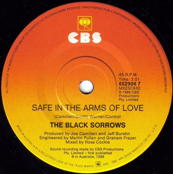 The Black Sorrows – Hold On To Me 7" vinyl record, image 4 of 4
