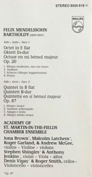 Felix Mendelssohn-Bartholdy, Academy Of St. Martin-in-the-Fields Chamber Ensemble – Octet Op. 20 / String Quintet Op. 87 LP vinyl record, image 4 of 5