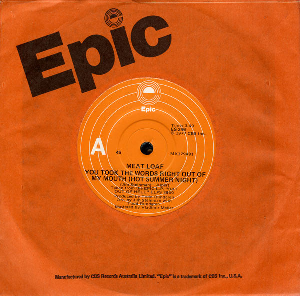 Meat Loaf – You Took The Words Right Out Of My Mouth 7" vinyl record, image 3 of 3