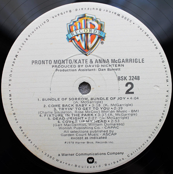 Kate & Anna McGarrigle – Pronto Monto LP vinyl record, image 4 of 4