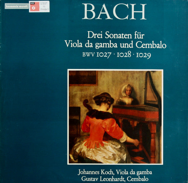 Johann Sebastian Bach, Johannes Koch, Gustav Leonhardt – Drei Sonaten Für Viola Da Gamba Und Cembalo BWV 1027 · 1028 · 1029 LP vinyl record, image 1 of 4