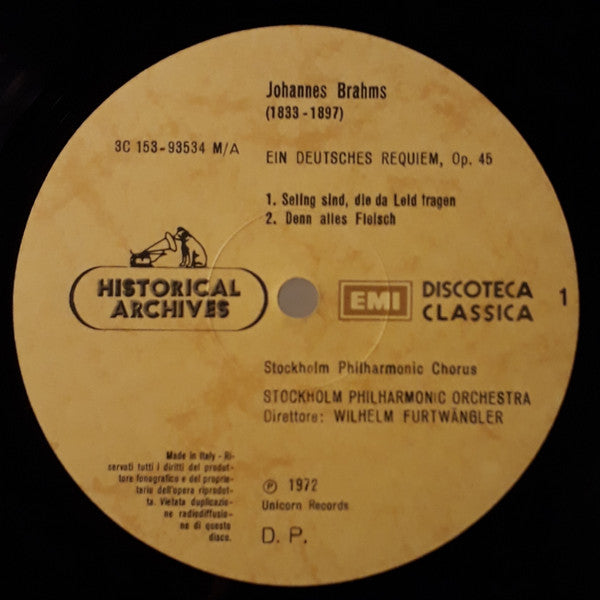 Wilhelm Furtwängler, Johannes Brahms – Ein Deutsches Requiem, Op. 45 LP vinyl record, image 2 of 2