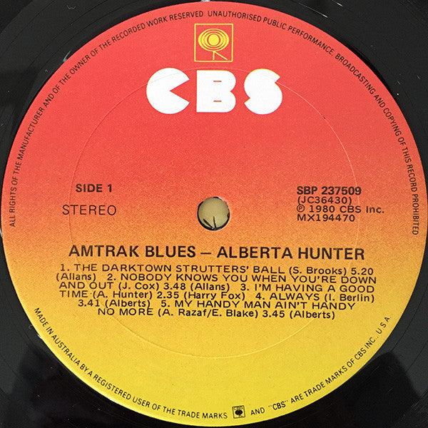 Alberta Hunter – Amtrak Blues LP vinyl record, image 1 of 2