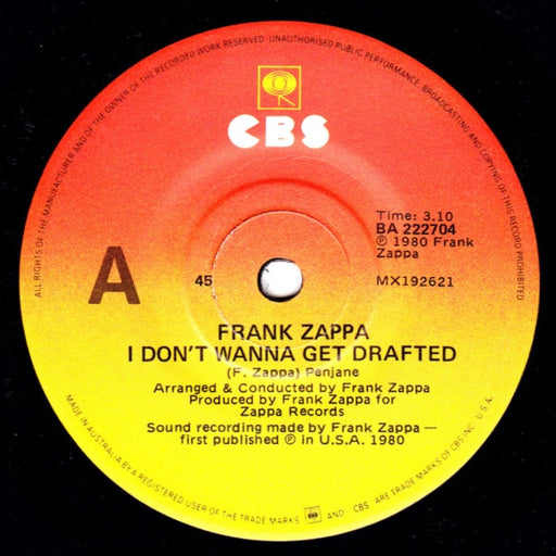 Frank Zappa – I Don't Wanna Get Drafted 7" vinyl record, image 1 of 2