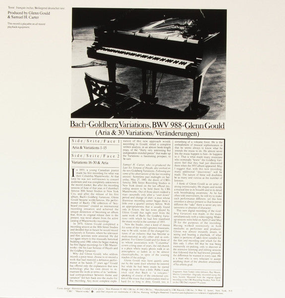 Johann Sebastian Bach, Glenn Gould – The Goldberg Variations LP vinyl record, image 3 of 6