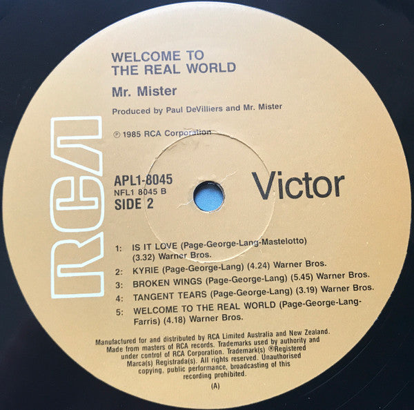 Mr. Mister – Welcome To The Real World LP vinyl record, image 4 of 4
