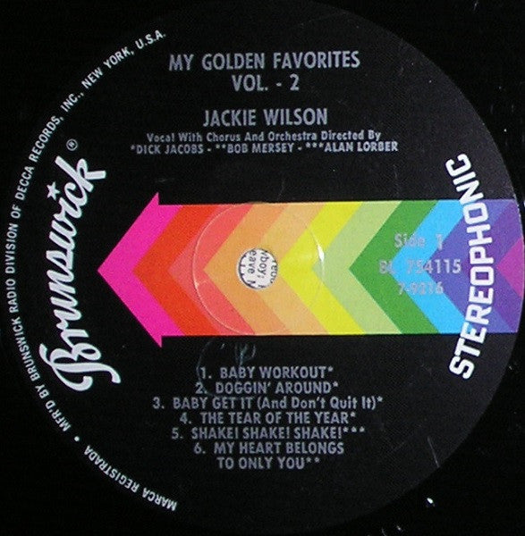 Jackie Wilson – My Golden Favorites - Vol. 2 LP vinyl record, image 3 of 4
