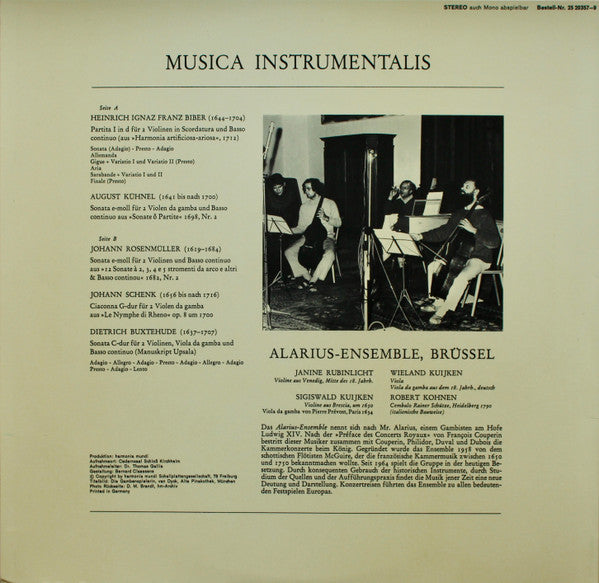 Heinrich Ignaz Franz Biber, Dieterich Buxtehude, Johann Rosemuller, Johannes Schenck, August Kühnel, Alarius-Ensemble – Musica Instrumentalis (Sonaten Des Hochbarock) LP vinyl record, image 2 of 5