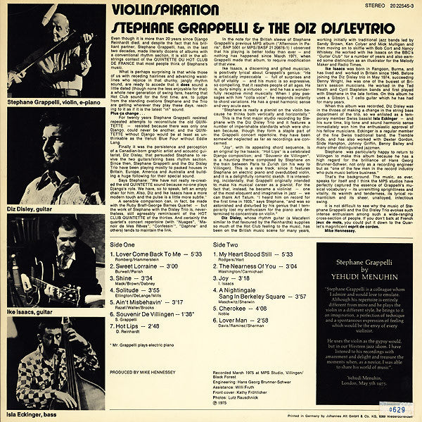 Stéphane Grappelli, Diz Disley Trio – Violinspiration LP vinyl record, image 2 of 5