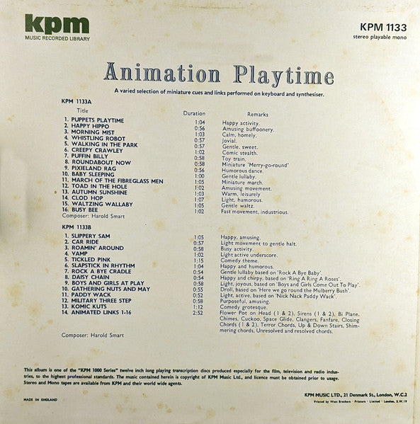 Harold Smart – Animation Playtime LP vinyl record, image 2 of 4