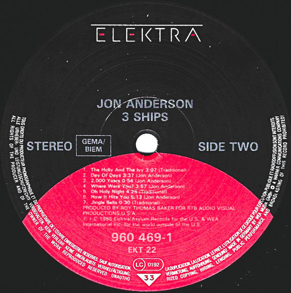 Jon Anderson – 3 Ships LP vinyl record, image 4 of 4