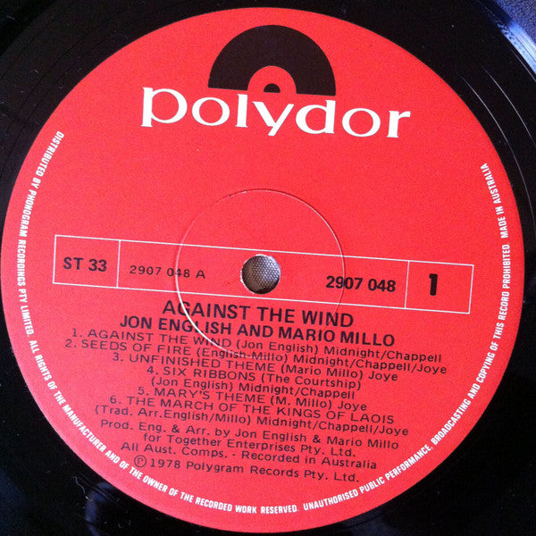 Jon English, Mario Millo – Against The Wind LP vinyl record, image 3 of 6