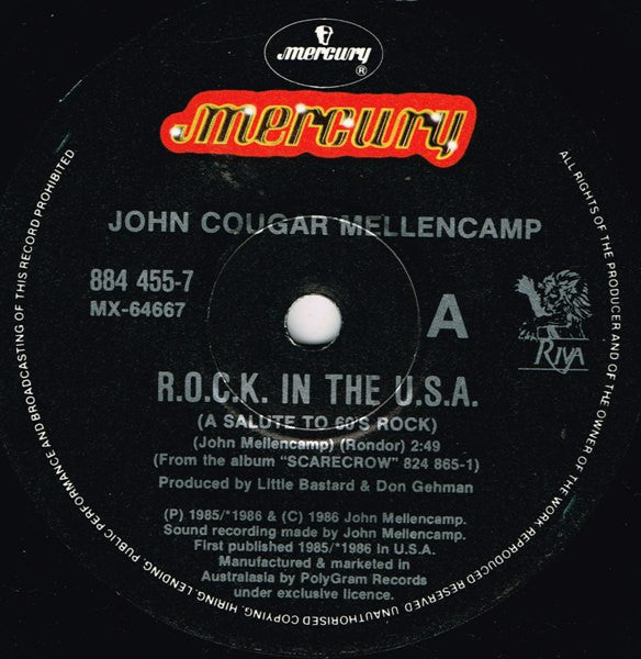 John Cougar Mellencamp – R.O.C.K. In The U.S.A. 7" vinyl record, image 3 of 4