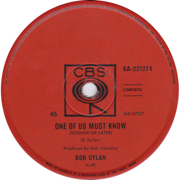 Bob Dylan – One Of Us Must Know (Sooner Or Later) / Queen Jane Approximately 7" vinyl record, image 1 of 3