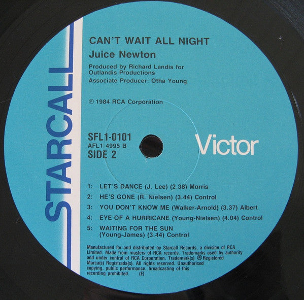 Juice Newton – Can't Wait All Night LP vinyl record, image 4 of 6