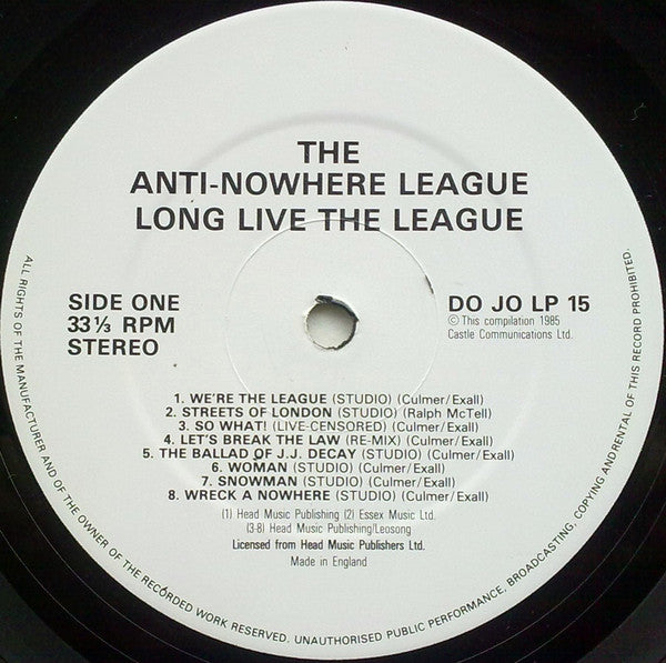 Anti-Nowhere League – Long Live The League LP vinyl record, image 3 of 5