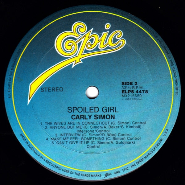 Carly Simon – Spoiled Girl LP vinyl record, image 3 of 5