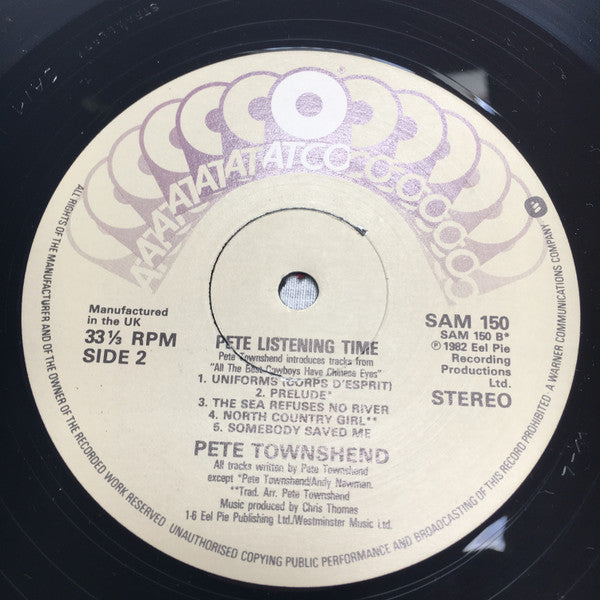 Pete Townshend – Pete Listening Time LP vinyl record, image 4 of 4