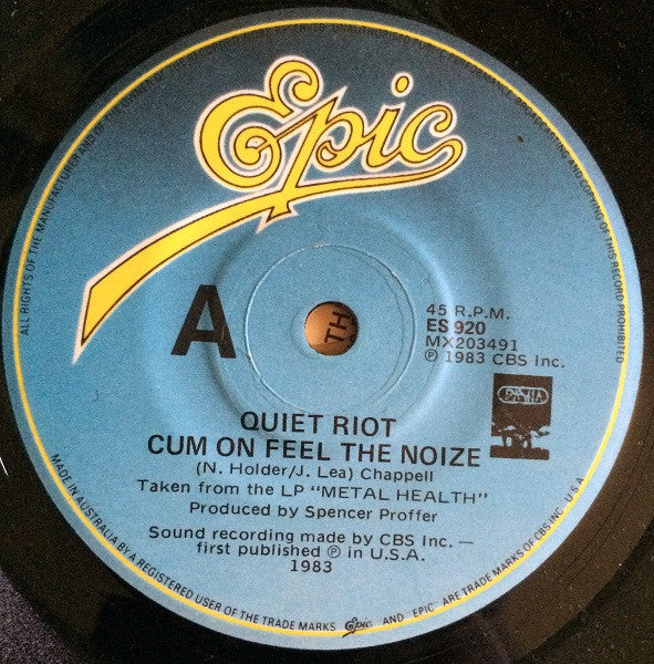 Quiet Riot – Cum On Feel The Noize 7" vinyl record, image 1 of 2