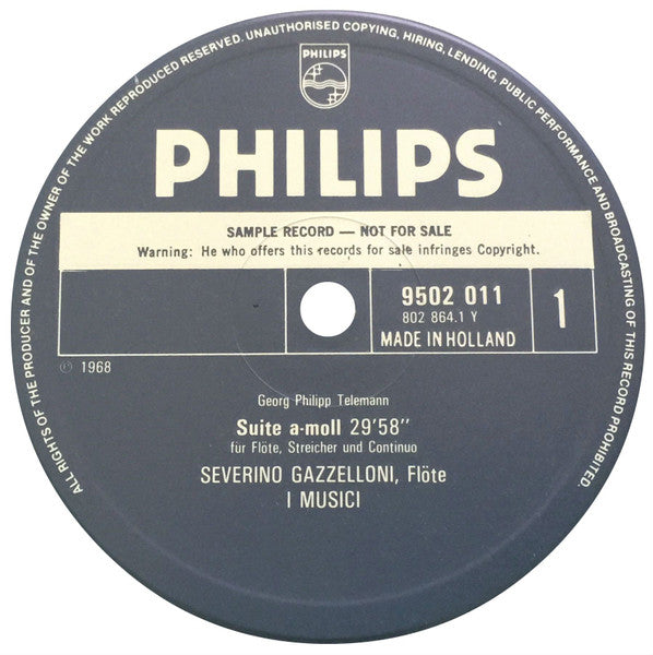 Georg Philipp Telemann, Severino Gazzelloni, Cino Ghedin, Félix Ayo, I Musici – Suite A-Moll = Suite In A Minor / Concerti In G & F LP vinyl record, image 3 of 4