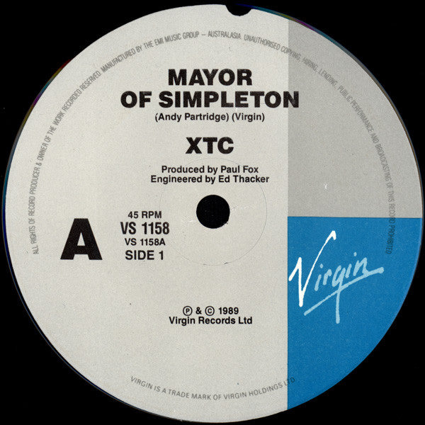 XTC – Mayor Of Simpleton 7" vinyl record, image 2 of 3