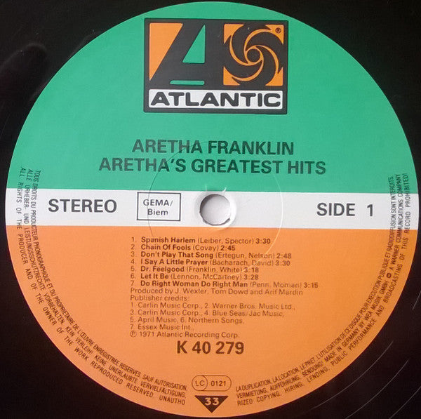 Aretha Franklin – Aretha's Greatest Hits LP vinyl record, image 3 of 4