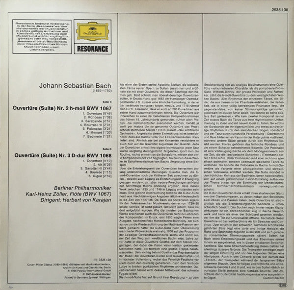 Johann Sebastian Bach, Berliner Philharmoniker, Herbert Von Karajan – Orchestersuiten Nr. 2, H-moll, Nr. 3, D-dur LP vinyl record, image 2 of 4