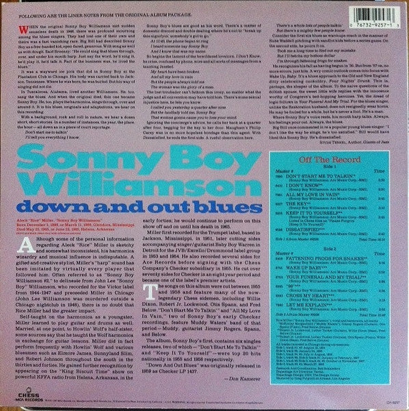 Sonny Boy Williamson – Down And Out Blues LP vinyl record, image 2 of 4