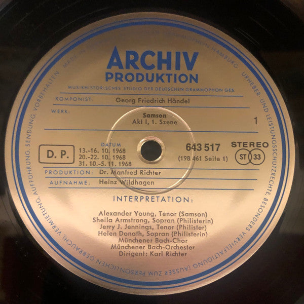 Georg Friedrich Händel, Martina Arroyo, Helen Donath, Sheila Armstrong, Norma Procter, Alexander Young, Jerry J. Jennings, Ezio Flagello, Thomas Stewart, Münchener Bach-Chor, Münchener Bach-Orchester, Karl Richter – Samson (4xLP) LP vinyl record, image 2 of 2