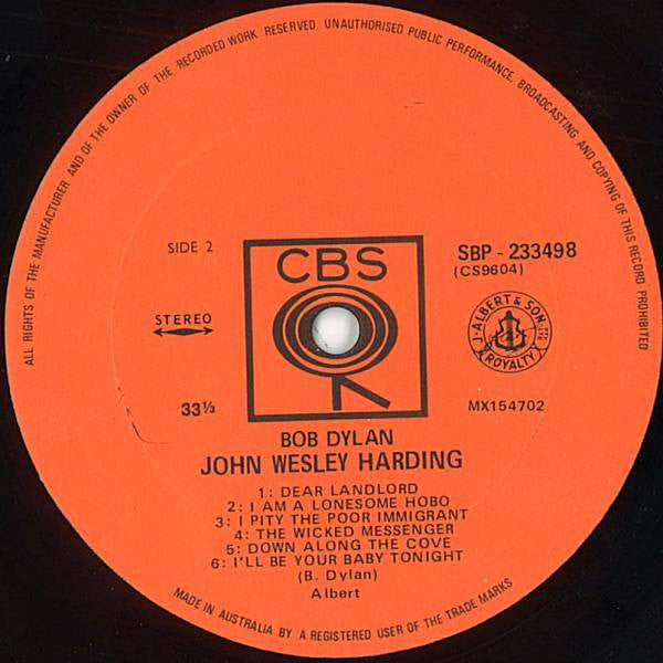 Bob Dylan – John Wesley Harding LP vinyl record, image 4 of 4