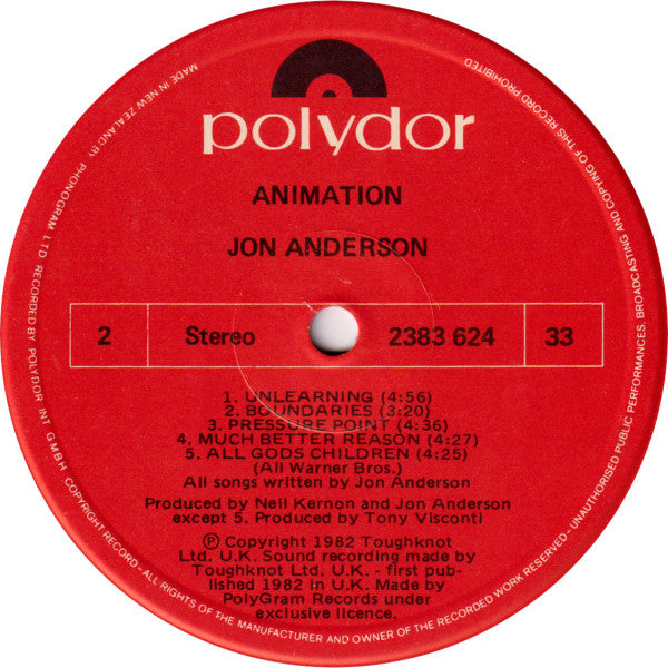 Jon Anderson – Animation LP vinyl record, image 4 of 6