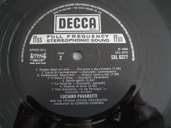 Luciano Pavarotti, Orchester Der Wiener Staatsoper, Edward Downes – Arias By Verdi And Donizetti LP vinyl record, image 4 of 4