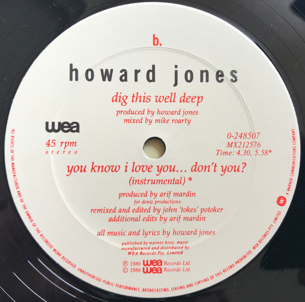 Howard Jones – You Know I Love You... Don't You? (Dance In The Field Mix) 12" vinyl record, image 4 of 4