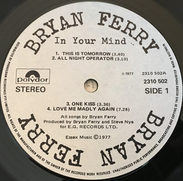Bryan Ferry – In Your Mind LP vinyl record, image 3 of 6