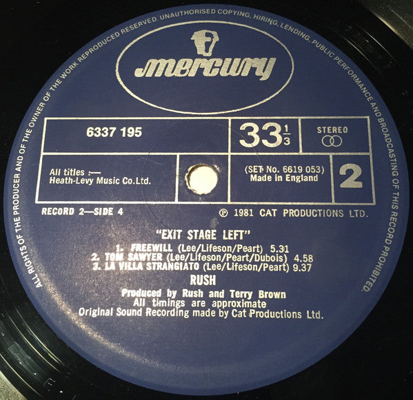 Rush – Exit...Stage Left (2xLP) LP vinyl record, image 7 of 8