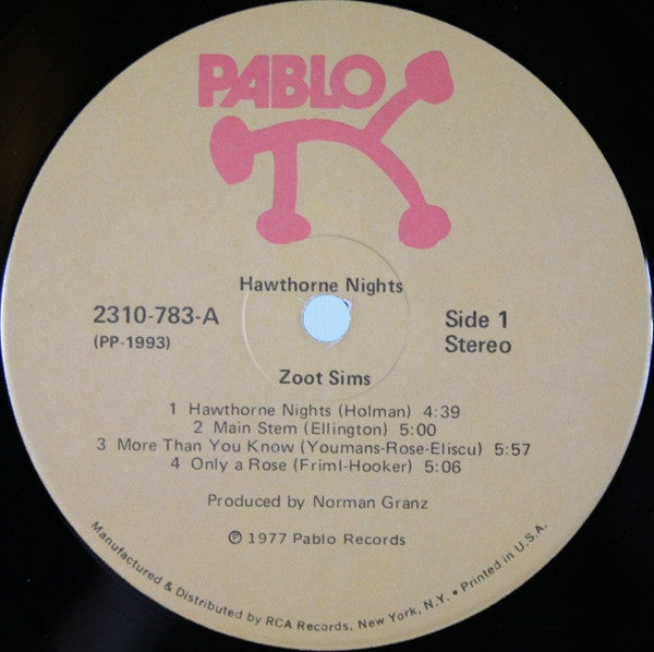 Zoot Sims – Hawthorne Nights LP vinyl record, image 3 of 4