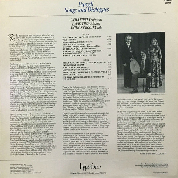 Henry Purcell, Emma Kirkby, David Thomas, Anthony Rooley – Songs And Dialogues LP vinyl record, image 2 of 6
