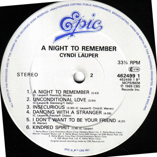 Cyndi Lauper – A Night To Remember LP vinyl record, image 4 of 6