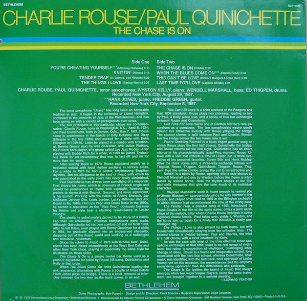 Charlie Rouse, Paul Quinichette – The Chase Is On LP vinyl record, image 2 of 4