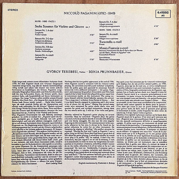 Niccolò Paganini, György Terebesi, Sonja Prunnbauer – Violine & Gitarre, Vol. 3 LP vinyl record, image 7 of 8