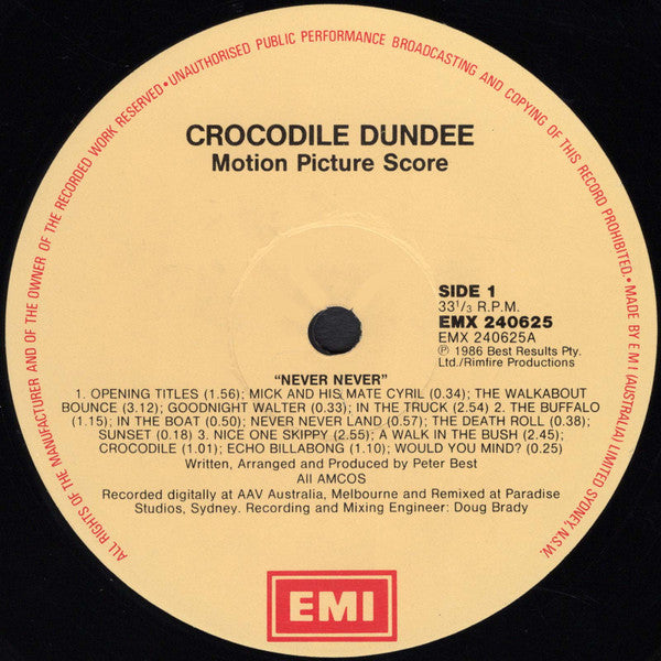 Peter Best – Crocodile Dundee Original Motion Picture Score LP vinyl record, image 4 of 5