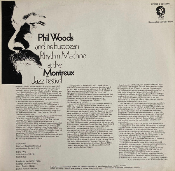 Phil Woods And His European Rhythm Machine – At The Montreux Jazz Festival LP vinyl record, image 2 of 4