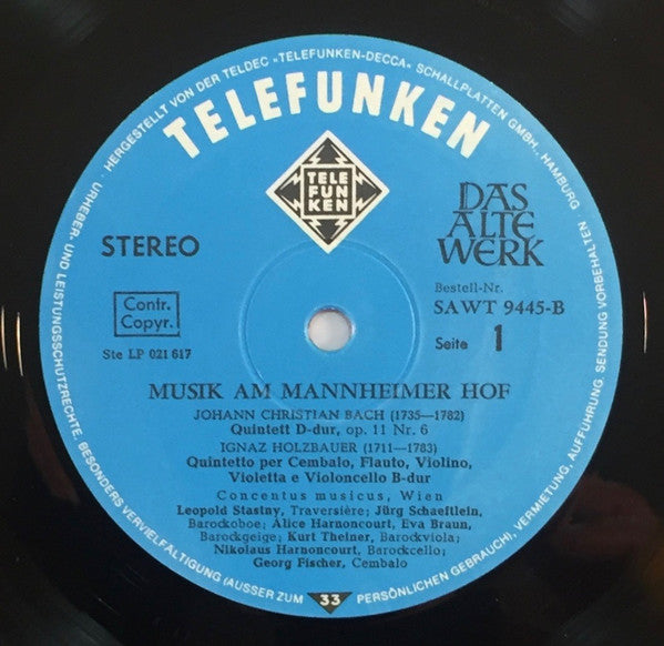 Johann Christian Bach, Ignaz Jakob Holzbauer, Jan Václav Antonín Stamic, Franz Xaver Richter, Concentus Musicus Wien – Musik Am Mannheimer Hof / Music At The Court Of Mannheim LP vinyl record, image 3 of 4