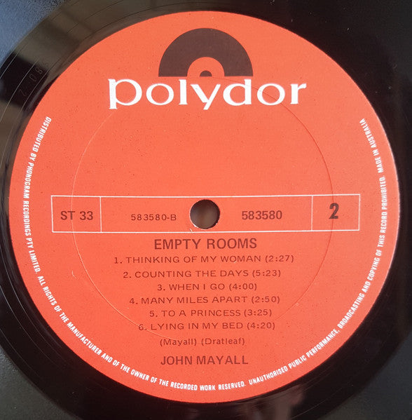 John Mayall – Empty Rooms LP vinyl record, image 4 of 6